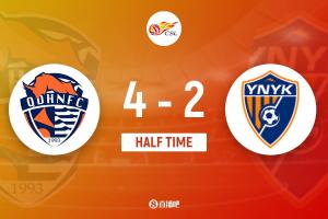 畅快！半场战报：海牛4-2战胜玉昆，宋文杰传射建功，林创益角度精准，卡约送出助攻